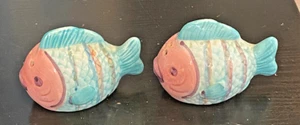 2 Multi-Color Ceramic Puffer Fish Salt & Pepper Shakers Approx. 3.5" - Picture 1 of 4