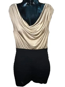 Vestido Express Negro Dorado Mangas Halter Talla XS Navidad Fiesta Cortina Cuello - Imagen 1 de 6