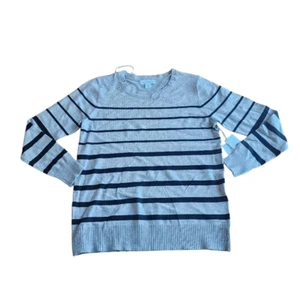 Liz claiborne womens Sz L gray black striped light weight sweatshirt - Picture 1 of 9