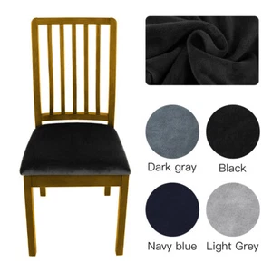 Stretch Dining Seat Covers Pure Color Removable Velvet Table Chair Slipcovers UK - Picture 1 of 17