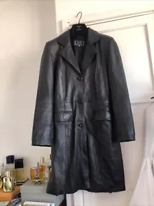 VERSACE Soft Leather Trench Coat Black SMALL (6-8-10) jacket Y2k 90s Goth Ladies - Picture 1 of 16