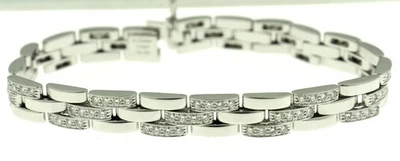 18k 白金和钻石 Maillon Panthere De Cartier 3 行手链 8 英寸纸 — 第 1/4 张图片