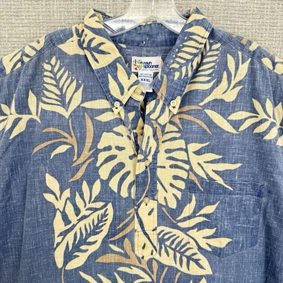 Cuchara Reyn de Colección Años 90 Talla 3XL Hawaiana Popover Kloth Azul Amarillo Frondas Tropical Foto 1 de 4