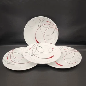 Corning Corelle Bread Plates 6.75" Dia. Splendor Pattern Red Gray Set of 4 - Picture 1 of 5