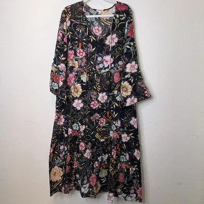 Vestido Johnny Was para mujer Buy Peace con volantes en capas talla grande boho floral algodón  Foto 1 de 4