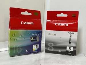 Canon 8 Black Ink Cartridge CLI-8BK & Canon Color BCI-16 Cartridge New Sealed - Picture 1 of 6