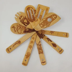 Nightmare Before Christmas BAMBOO Burned Wooden Spoons & Spatulas NEW 5 pc SET - Picture 1 of 10