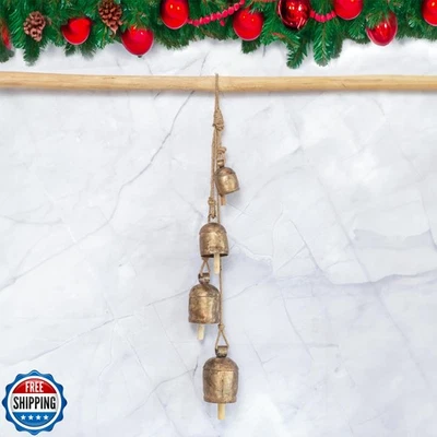 LIMBAD Campana de Hierro Hecha a Mano Timbre Colgante Acabado de Latón Cuerda de Pared 4 Campanas Cluste Foto 1 de 4