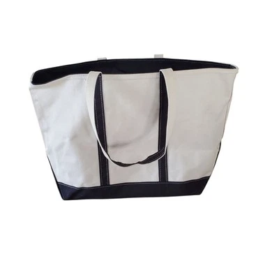 Bolso de Lona LL Bean Boat & Tote Vintage Blanco Azul Marino Asas Cremallera X Grande Foto 1 de 4