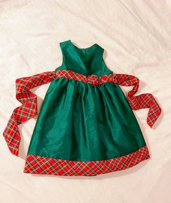 VESTIDO FORRADO LAURA ASHLEY LONDON Vacaciones NIÑAS VERDE CON RIBETE A CUADROS ROJOS Talla 4T Foto 1 de 4