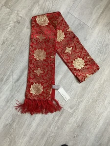 Echo Silk Oblong Scarf Red & Gold with Fringe NWT - Picture 1 of 5