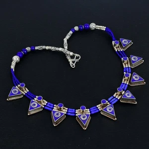 Lapis Lazuli Bohemian Ethnic 925 Sterling Silver Tibetan Nepali Necklace 18" O69 - Picture 1 of 9