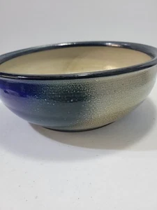 Vintage Large Pottery Bowl Handmade 11"D X 4"H Blue Beige & Jade - Picture 1 of 6