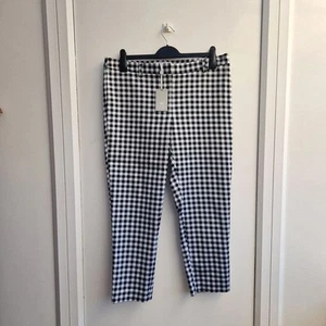 Pure Collection Capri Gingham Trouser 16 Black White Check Summer - Picture 1 of 9