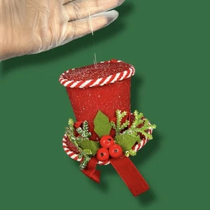 Red Glittery Candy Cane Hat Ornament - “Janna” - Picture 1 of 24