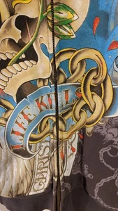 Christian Audigier Ed Hardy Gr. Small Totenkopf Rosen Reißverschluss Hoodie Black Panther. - Bild 1 von 7