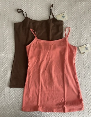 NWT Kohl’s Junior Size Medium Lot of  2 Tank Top Cami Coral Brown Cotton New - Image 1 of 4