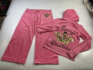 Vintage Juicy Couture Y2K Velour Matching Tracksuit Size S/M Pink Top bottoms