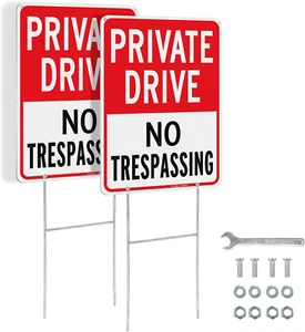 Private Drive No Trespassing Signs, 14 X 10 Inches, Aluminum, 2-Pack - Picture 1 of 12
