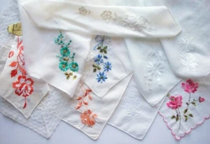10 machine embroidered floral vintage handkerchiefs *J - Picture 1 of 10