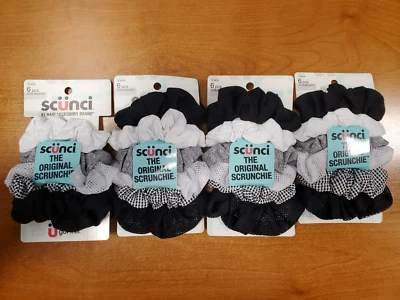 4 упаковки по 6 штук: мягкая эластичная ткань Scunci Scrunchie черная/белая (4599) R8P7b - Изображение 1 из 3