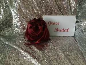 BURGUNDY PEARL DUCHESS SATIN DOLLY BAG B/MAID PROM FLOWER GIRL *UK MADE/SELLER* - Picture 1 of 6