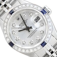 Señoras ROLEX Datejust Dial De Plata Diamante Zafiro Oro Blanco 18K & Reloj De Acero