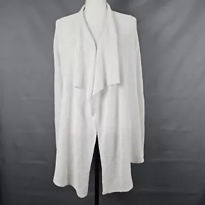 Eileen Fisher Sweater Medium White Linen Long Sleeve Knit Open Front Cardigan - Picture 1 of 16