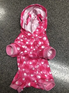 Build-A-Bear BAB Paw Prints Pink PJs Jumpsuit Romper Hoodie Promise Pets - Picture 1 of 3
