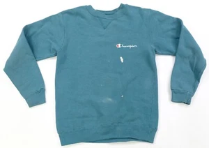 Rare Vintage CHAMPION Signature Spell Out Crewneck Sweatshirt 90s Blue Youth L - Picture 1 of 13