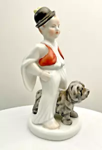 FIGURINA UNGHERESE HEREND FOLK RAGAZZO CON CANE PORCELLANA 4,8" DIPINTA A MANO c1980 v/g - Foto 1 di 8