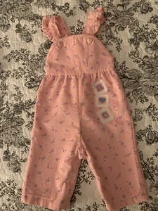 Vintage PERFECT Healthtex Girl's Pink Print Corduroy Ruffled Bib Overalls 12M - Picture 1 of 7