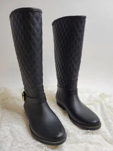 GUESS Mid Calf Quilted Rain Boots Women's Size 7 Gold Trim - Picture 1 of 18