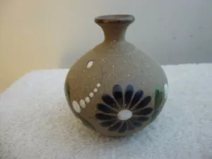 Mexican Tanala Folk Art Pottery, Dimple Stoneware Bud Vase, Floral Design - Picture 1 of 5