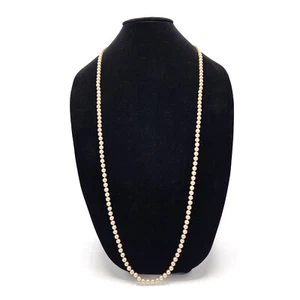 Vtg Single Strand Cream Faux Pearl Necklace 40" 6mm G Silver Fishhook Knotted - Picture 1 of 5