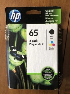 NEW SEALED HP 65 Black & Tricolor Pack of 2 Ink Cartridges Dated Oct 2021 - Picture 1 of 4