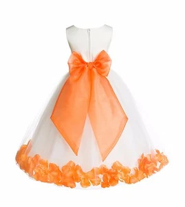 Wedding Pageant Floral Rose Petals Ivory Flower Girl Dress Tulle Princess Kids - Picture 1 of 31