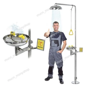 Emergency Eyewash Shower Station Eyes Face Wash Washer Station Stainless Steel - Picture 1 of 11