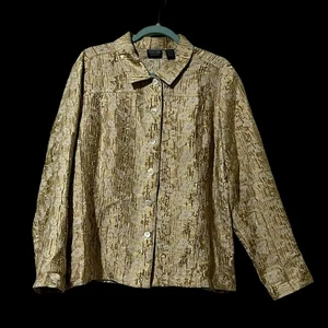 Chicos Additions gold strukturiertes Langarm Hemd/Jacke mit Knopfleiste Größe 3 (XL/16) - Bild 1 von 7