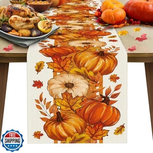 Corredor de mesa Bloss Acción de Gracias 72 pulgadas de largo naranja calabazas hojas de arce Fa - Imagen 1 de 5