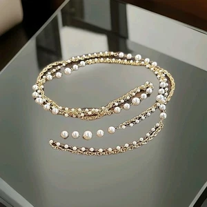 Vintage Signed Sarah Coventry Faux Pearl Necklace 50" Gold Tone Costume Jewelry - Picture 1 of 4