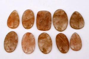 260 Cts. Natural Golden Rutilated Quartz Cabochon Certified Gemstone - Foto 1 di 4