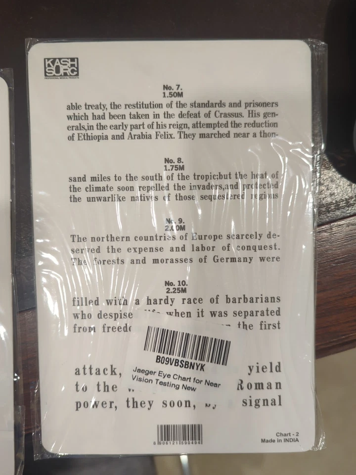 Tabla ocular para pruebas de visión cercana Tabla de examen ocular Foto 1 de 3