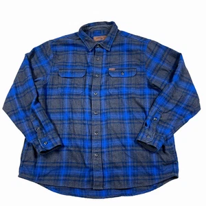 Orvis Shacket Uomo XXL 2XL Blu Plaid Flanella Pesante Camicia Giacca Bottoni Campeggio - Foto 1 di 11