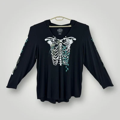 Camisa Torrid Para Mujer 3X Negra Súper Suave Esqueleto Gráfico Caja Acanalada Sudadera con Capucha Top Foto 1 de 4