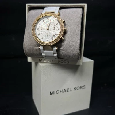 Michael Kors Ladies Parker Gold/White Silicone Band Glitz Dial Watch MK6405 - Image 1 of 4