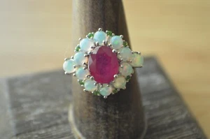 5.20ct Niassa Ruby / Multigem Cocktail Ring Platinum over Fine Silver Size 9 - Picture 1 of 9