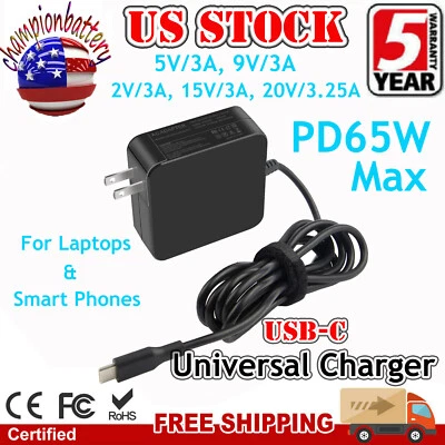 Type-C USB-C PD 5V/3A, 9V/3A, 12V/3A, 15V/3A, 20.3V/3A, 20V/3.25A Wall Charger - Image 1 of 4