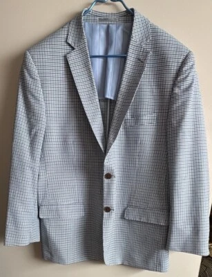 Traje Enzo Tovare Para Hombre 46R Blazer Chaqueta Azul Blanco Negro 100% Lana Cuadros Foto 1 de 4