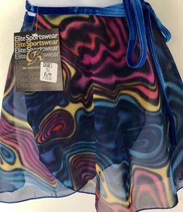 GK DANCE WRAP SKIRT ADULT MEDIUM ABSTRACT WAVE PATTERN BLUE VELVET TIE SZ M NWT! - Picture 1 of 5